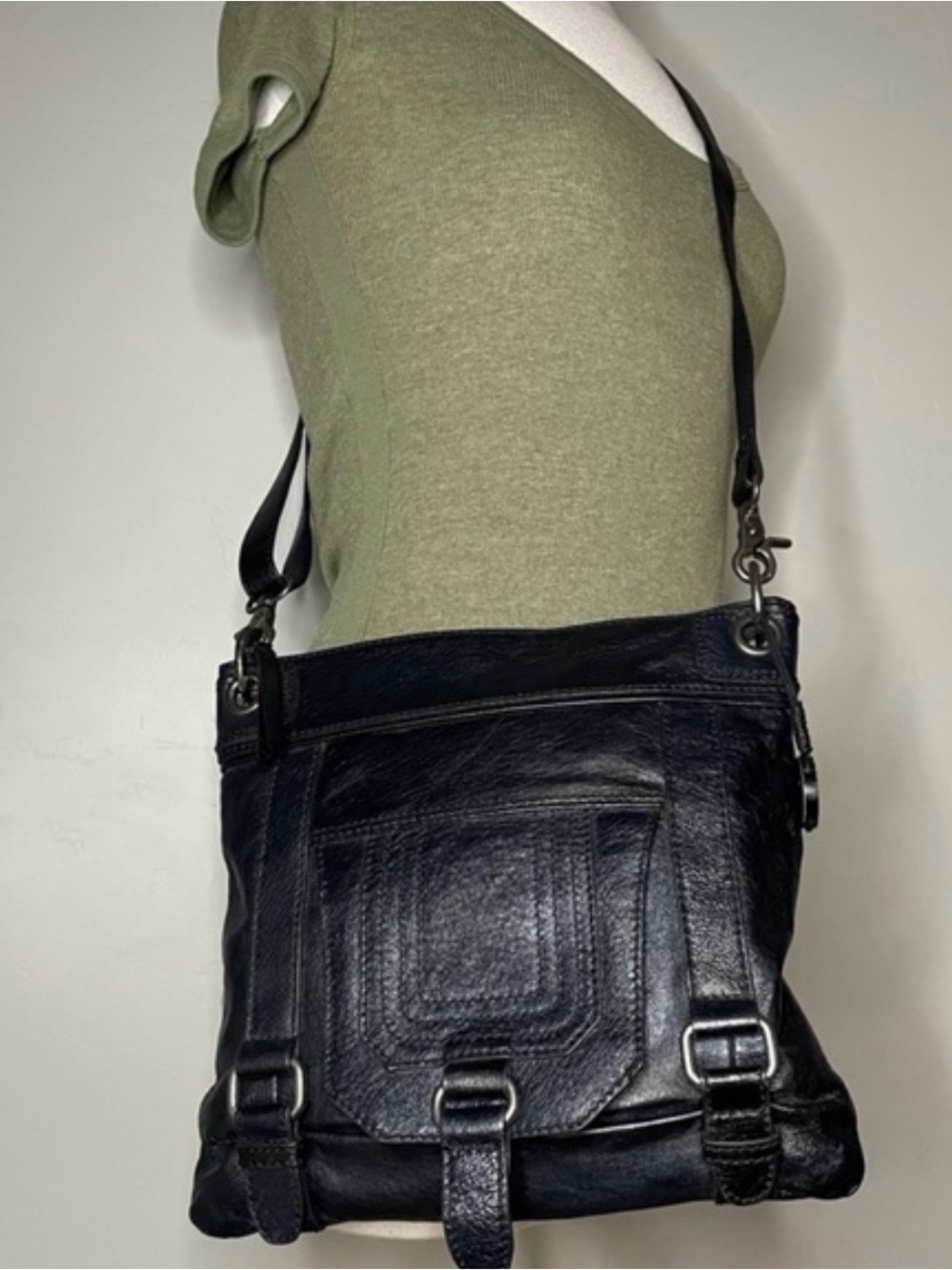 The Sak Black Leather Crossbody with Buckle Accents